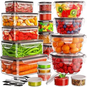 Food storage containers (20 containers and 20 lids), 40 leak-proof Tupperware sets for kitchen organization, meal preparation, and labeling. Utensils
