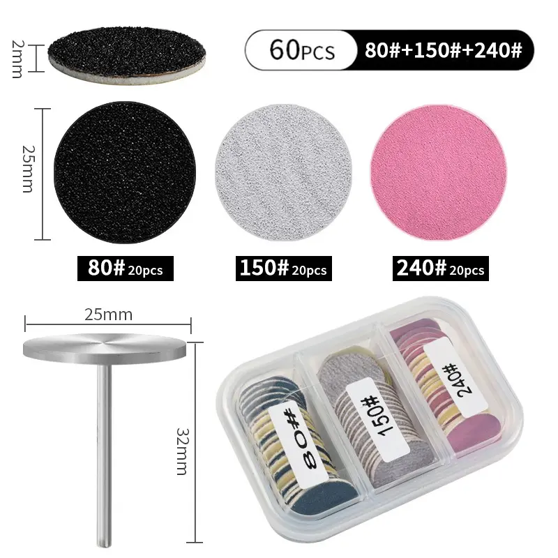 60pcs Replaceable Sanding Paper With Metal Disk,25mm Pink Salon Diy Pedicure Nail Bit Sandpaper Foot Care Product Tool Accessories, Smooth, Foot Callus Remover