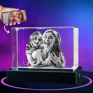 Personalized 3D Crystal Photo Rectangle – Custom Engraved Gift for Couples, Family, Memorial | SHOBR