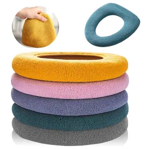 5 Pack Thicker Bathroom Toilet Seat Cover Pads- Soft Warmer Toilet Seat Cushion Cover Stretchable Washable Fiber Cloth, Easy Installation Comfortable Toilet Lid Seat Cover
