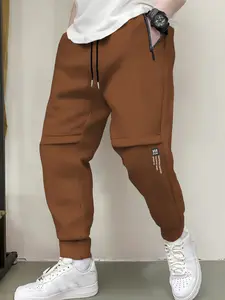 Men's Casual Jogger Pants with Zipper Pockets, Letter Print Design, Elastic Drawstring Waistband & Ankle Cuff Hem, Fashion Knit Sportswear, Casual Athletic Jogging