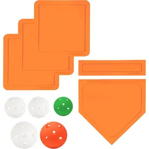 5 Piece Baseball & Softball Base Set + 5 Piece Plastic Training Balls - Improve Power and Agility, Baseball Accessories Fun for All Ages