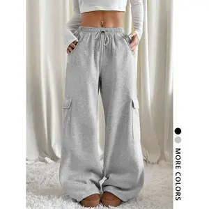 Women's Plain Pocket Sweatpants, Casual Streetwear Pants for Daily Wear, Ladies Bottoms for Fall & Winter