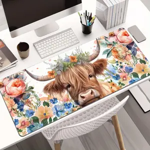 Cow & Floral Pattern Extended Mouse Pad, Extended Mousepad, Durable & Washable Mouse Pad, Large Gaming Mouse Mat with Non-slip Rubber Base for Gamers, Office, Study