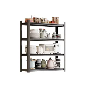 Heavy Duty 4-Tier Rectangular Metal Storage Shelf, 1600LBS Capacity, Adjustable Metal Stand, Separable Organiser, Rust-Proof, Stable, Tool-Free Assembly, High-Quality Powder-Coated Black Steel for Garage, Kitchen