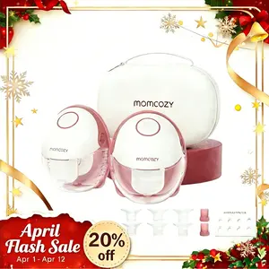 Momcozy  Hands-Free Mobile Breast Pump | M6, Wearable Breast Pump, Ideal Rhythm, DoubleFit Flange, Better Fit, More Discreet, 3 Modes and 9 Levels, 24mm - 2 Pack Comfort Red