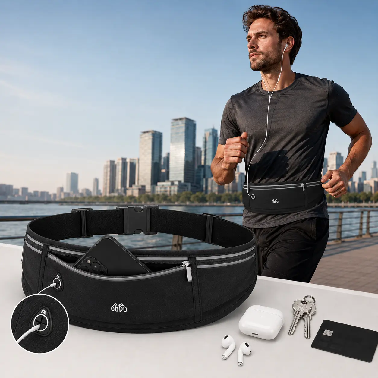 Unisex Slim-Fit Activewear Accessories Waist Pack - 3-Zip Pockets, Lightweight Water-Resistant Sports Belt Bag for Unisex Adults' Outdoor Runs, Training, Phone, Keys, Cards Storage