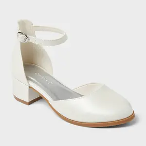 Kids' Hazel Dress Heels - art class White 3: Ankle Strap, Adjustable Buckle, Block Heel
