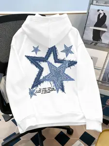 Unisex Hoodie with Star Letter Print, Casual Loose-Fit Short Sleeve Sweatshirt for Fall & Winter, Streetwear Fashion