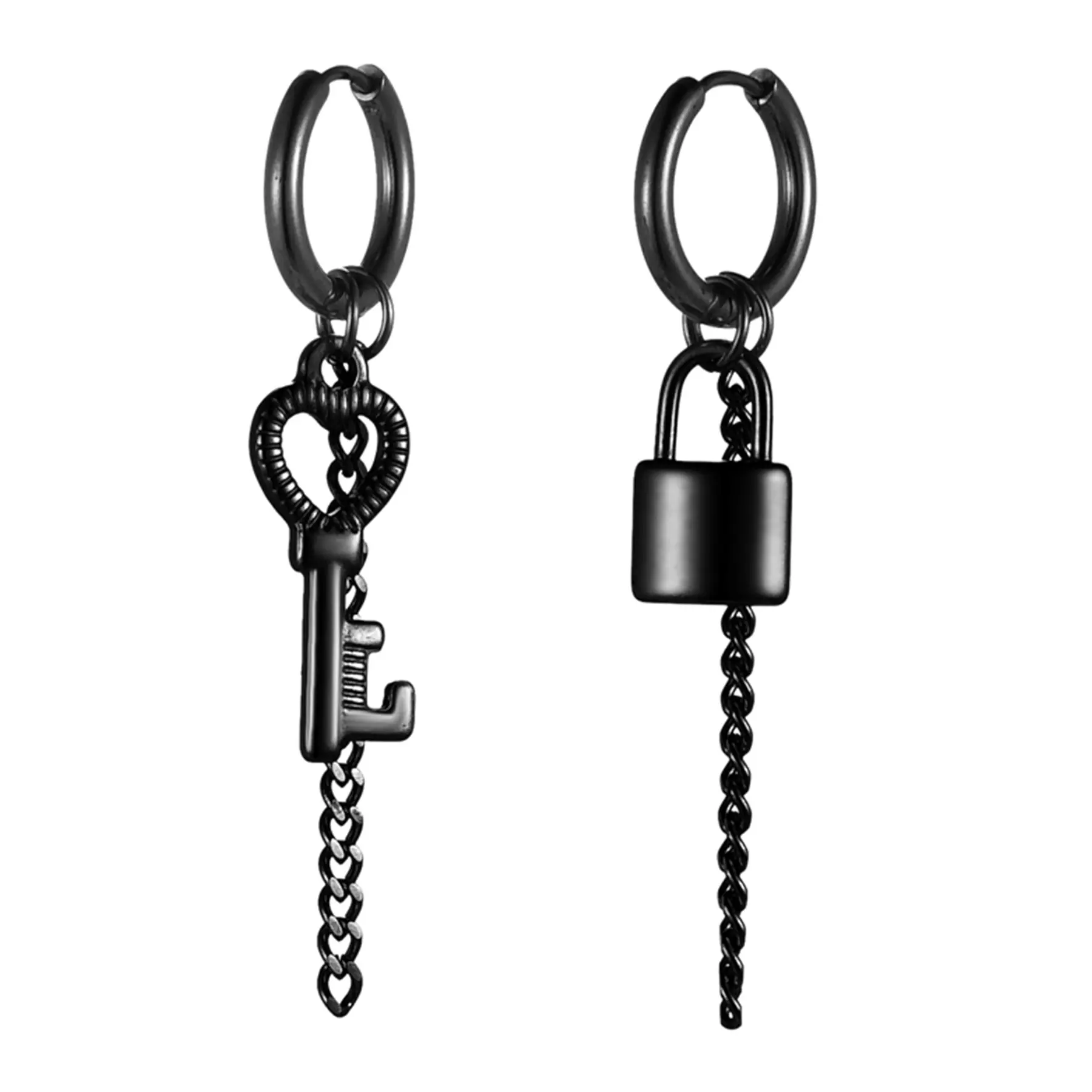 OIDEA Key Lock Tassel Huggie Earrings, Stainless Steel Key and Lock-Core Drops for Men and Women