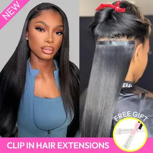 [New IN] West Kiss Seamless Clip In Hair Extensions 100% Virgin Human Hair Straight, Yaki Straight Clip In Hair Extensions