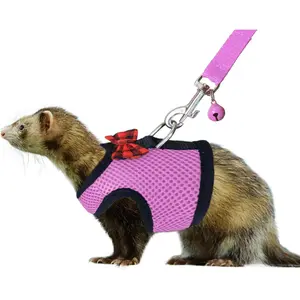 Ferret Harness Small Animal Harness and Leash - Soft Mesh Small Pet Harness with Safe Bell, No Pull Comfort Padded Vest for Small Pet Pink S