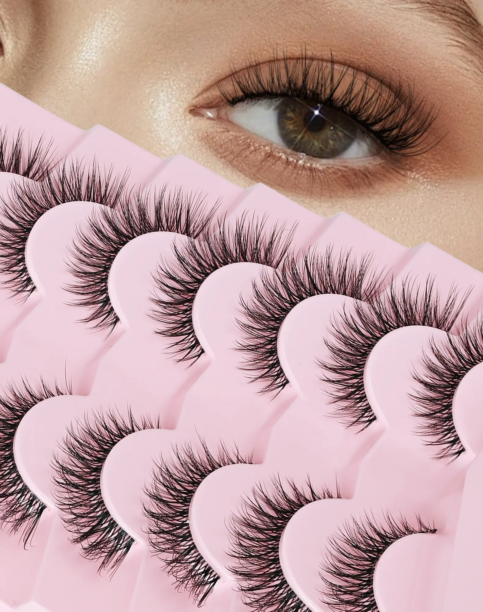 Natural Lashes Cat Eye Lashes 13mm Clear Band False Eyelashes Wispy Eyelashes Natural Look 3D Strip Lashes Soft faux Mink Eyelashes Pack 7 Pairs
