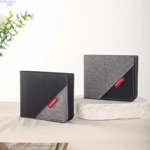 Men's Short Canvas Wallet, Slim Bifold Leather Trim Card Holder, Ultra Thin Minimalist Billfold for Cash & Cards, Lightweight Durable Casual Design, Perfect for Daily Commute, Travel, Work and Everyday Outdoor Carry