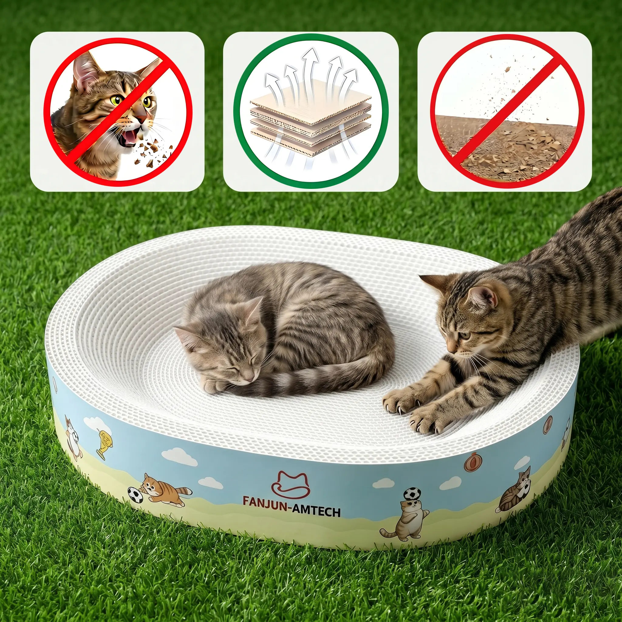 FANJUN-AMTECH Cat Scratcher Board, Plant Fiber (Non-Plastic) Construction, No Paper Scraps Shedding, Anti-Slip Surface, Durable Corrugated Design for Scratching & Resting, Outdoor Fun cool cat stuff cat stuff for indoor,tiktokshopsummersale