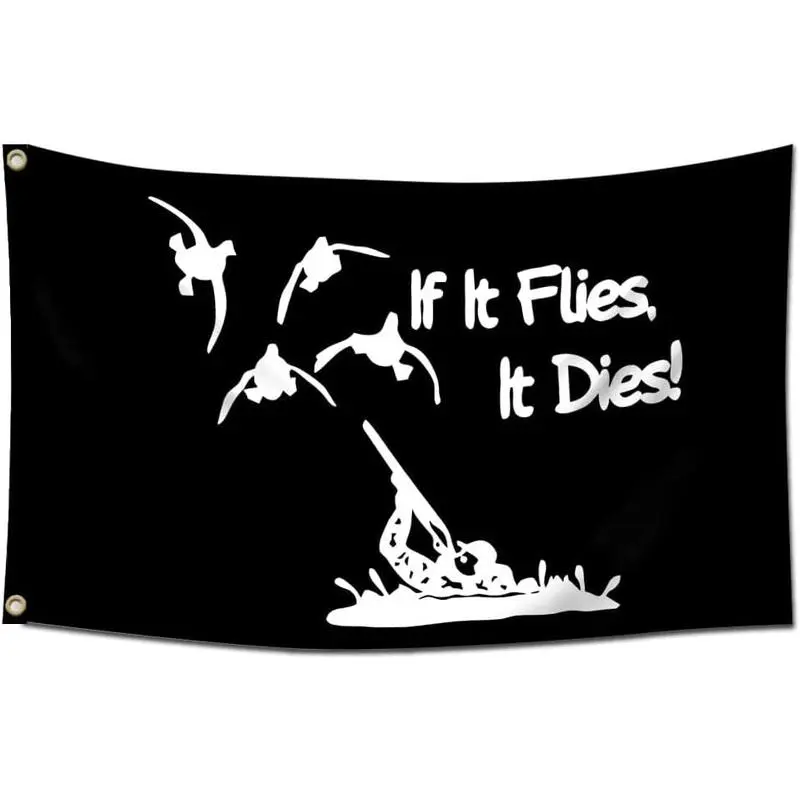 Polyester Duck Hunting Wall Tapestry Flag - "If It Flies It Dies" Design, Indoor Room Hanging Decor, Outdoor Garden Accent, Gift for Hunting Enthusiasts