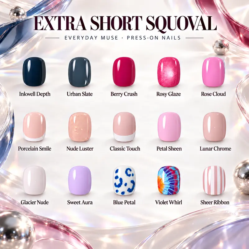 CurvLife Studio Extra Short Squoval Press On Nails Collection, 30PCS Winter Nails, Natural Chic Everyday Designs, Reusable Glue On Fake Nails, Salon Look Manicure for Daily Wear and Holiday Gifts