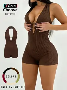 Summer Women's Sexy Halter One-Piece Dress, Stretchy Fabric, Slim Fit, Perfect for Warm Weather, Trendy and Comfortable