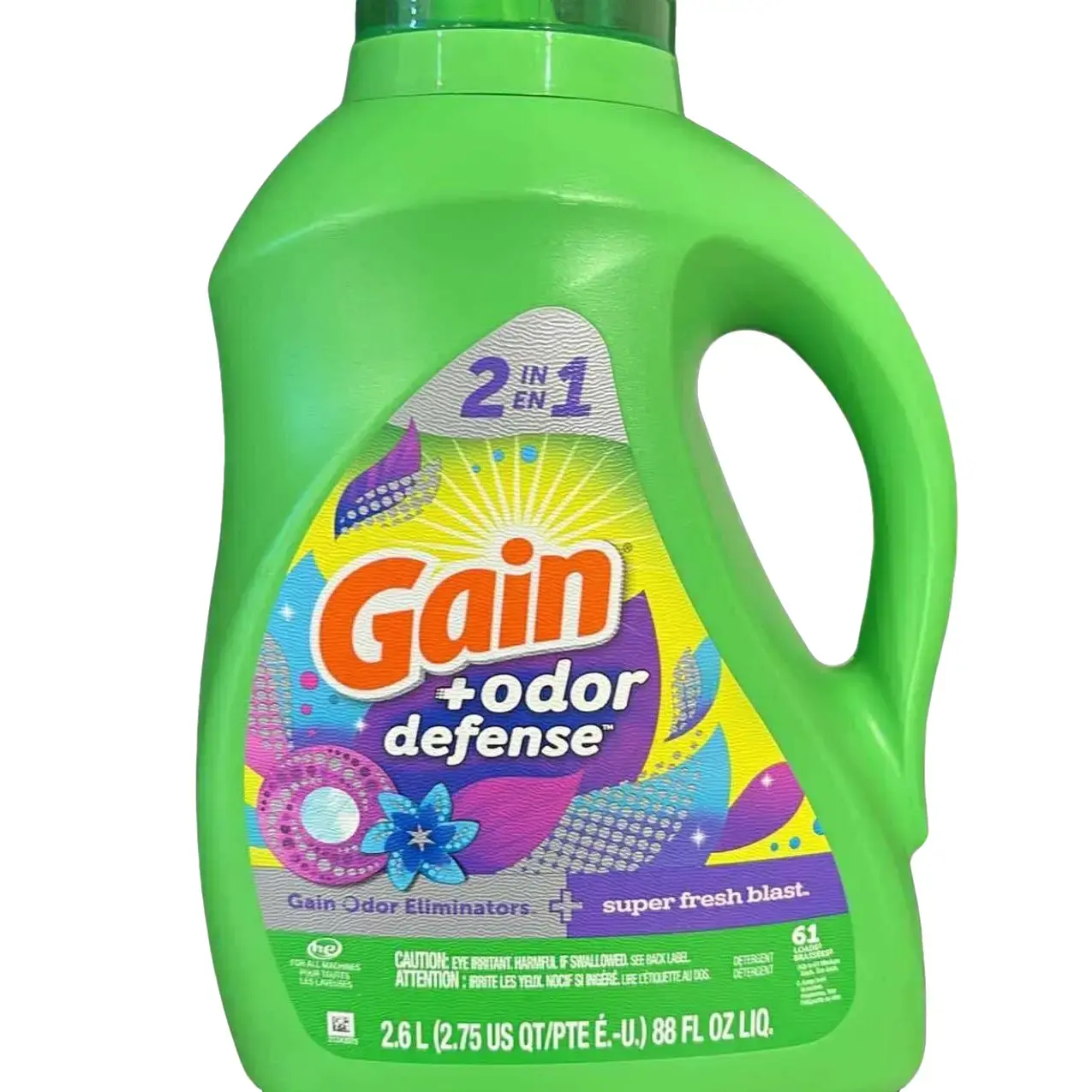 Gain Odor Defense 2 in 1 Detergent with Super Fresh Blast - 88 FL OZ Bottle for Laundry Care