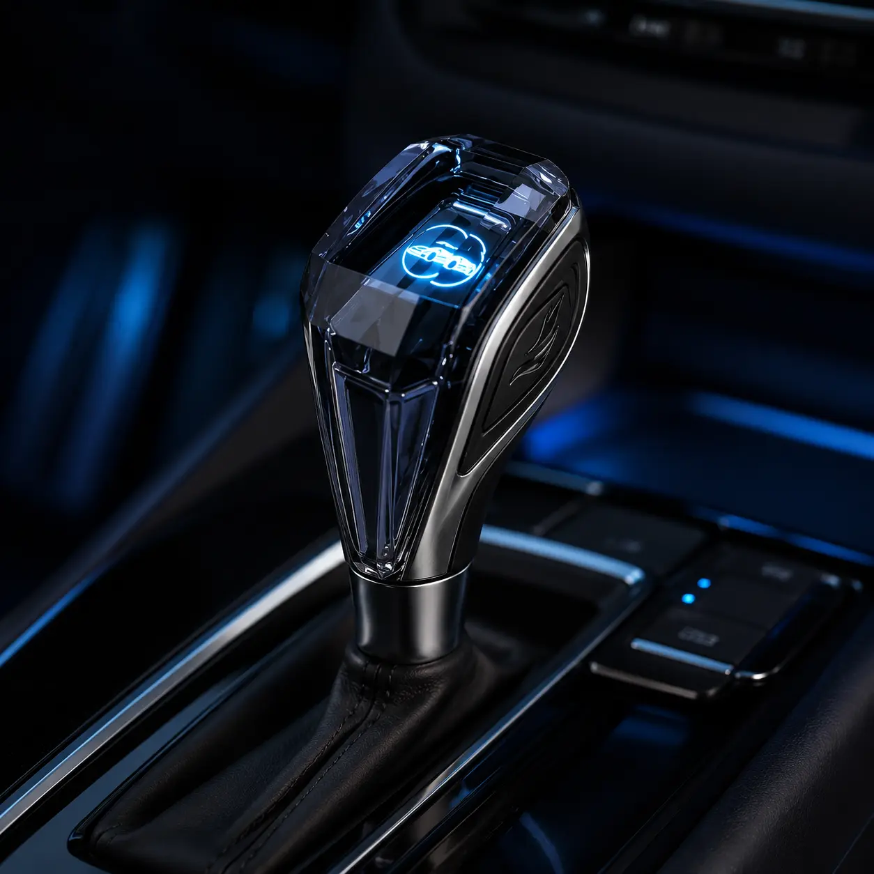 Race Car Logo Crystal Gear Shift Knob, Glow in the Dark Muti-Color LED, Race Car Style Automatic Shifter Handle Replacement, Car Shifter Head, Automotive Interior Modification Accessories