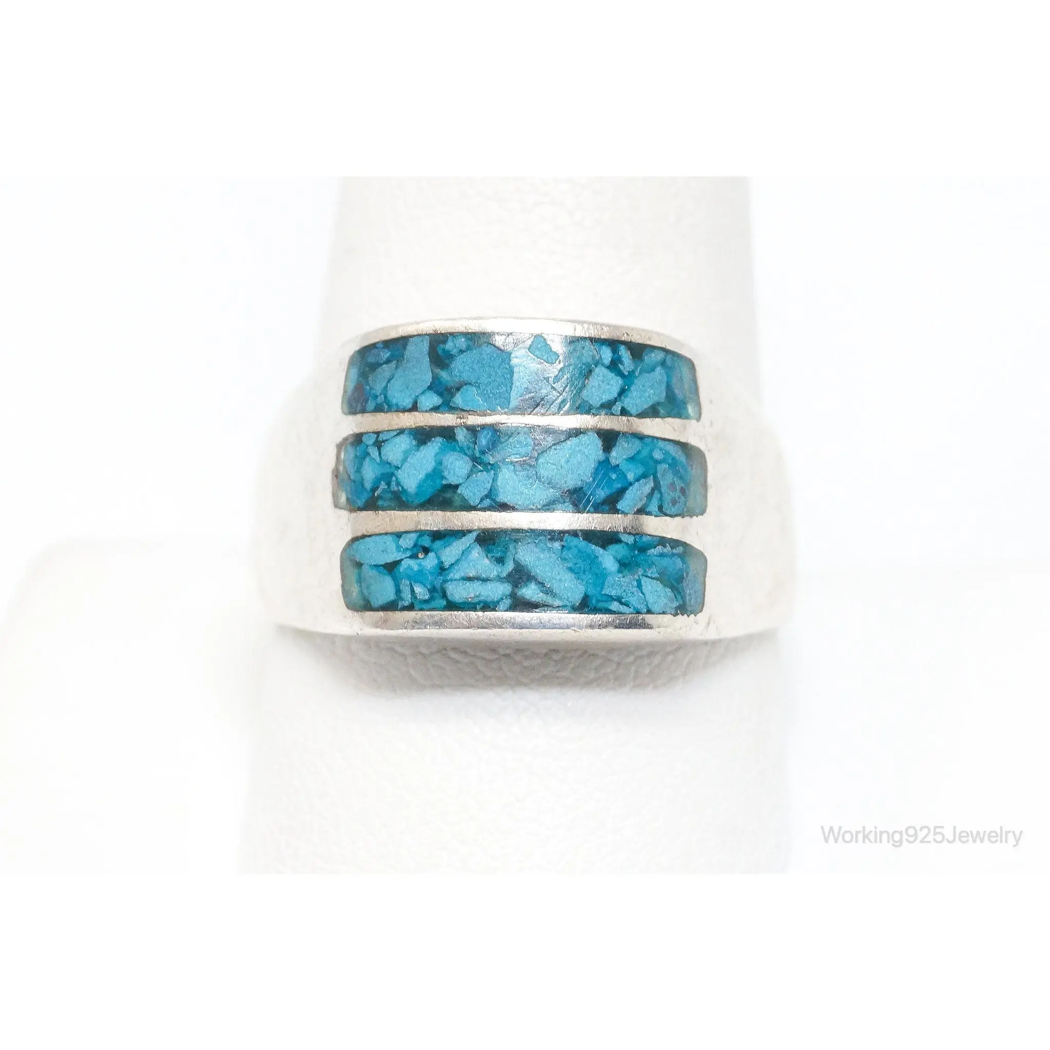 Vintage Mexico Turquoise Sterling Silver Ring - SZ 10.75