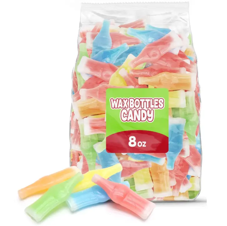 Wax Bottle Candy, 8 OZ Bag (½ LB), Retro Nostalgic Candies with Fruity Liquid Center, TikTok Trend Snack, Assorted Colors and Flavors, Heat Sealed for Freshness, Perfect for Parties and Gifts