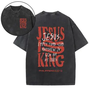 Jesus Is King Empty Tomb Tee ️ Washed Black Bold Christian Streetwear Resurrection Faith Verse Graphic Top Unapologetic Faith Oversized Tee