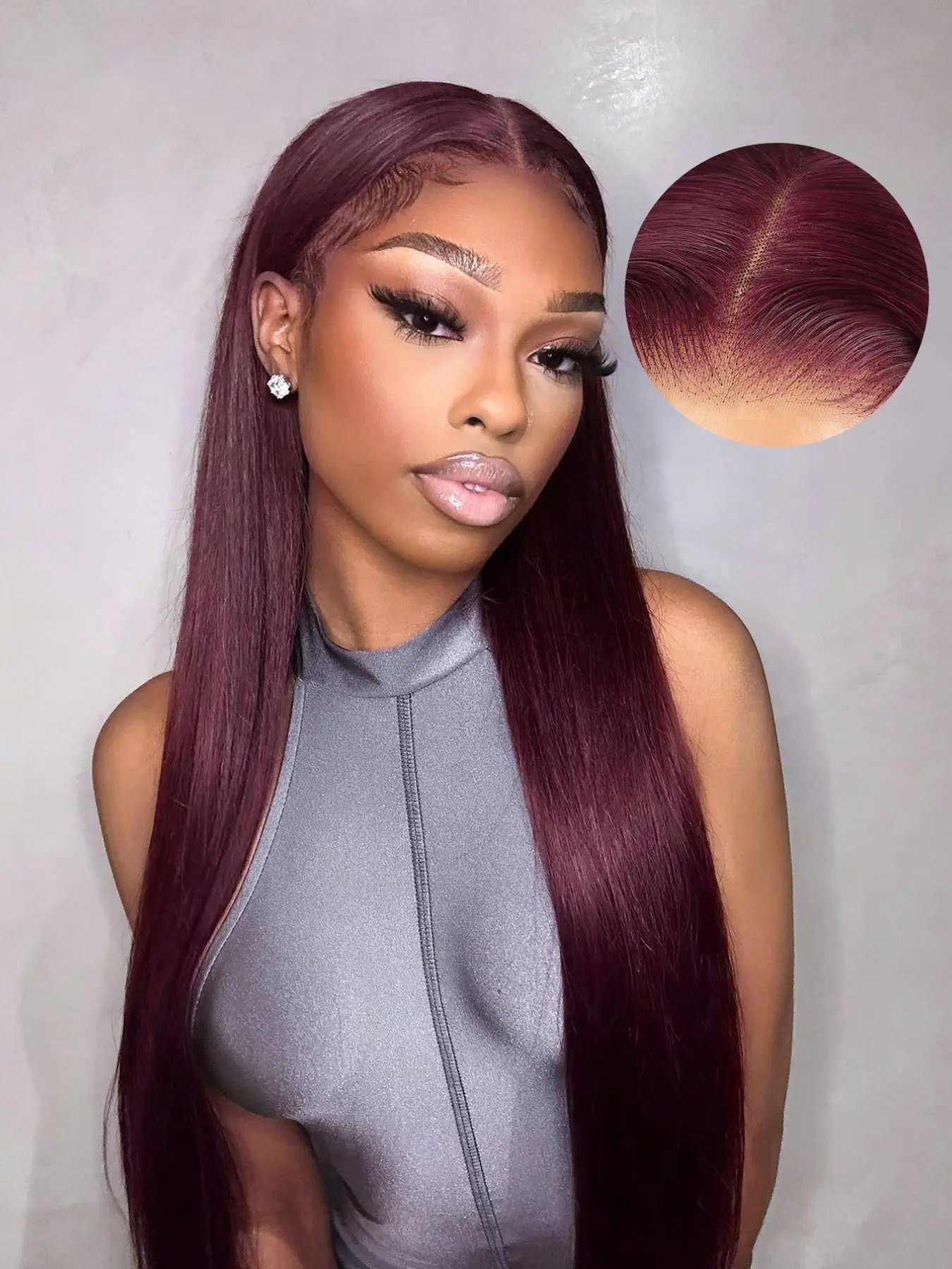 Burgundy 99J Glueless Lace Front Wig 100% Human Hair Bone Straight Lace Frontal Wig Ready To Wear And Go 5x5 HD Lace Closure Wig For Women Glueless Hairline Wig Glueless HD Wigs