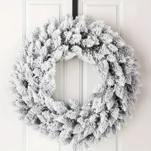 Festive Snow-Covered Pine Needle Wreath, Artificial Christmas Decoration, Indoor Outdoor Use, Classic Style, Winter Holiday Decor
