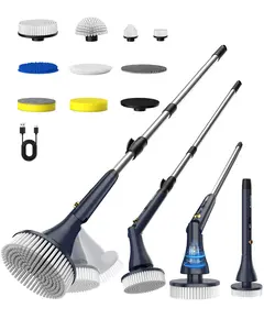 MayKing Electric Spin Scrubber with 9 Brush Heads, 3-Angle & 4-Length Adjustable Cordless Power Scrubber, 3-Speed & Battery LED Display, Electric Scrubber for Cleaning Bathroom Bathtub Floor Tiles