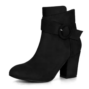 BLISSFUL STEP Round Toe Block Heel Zip Heeled Ankle Booties