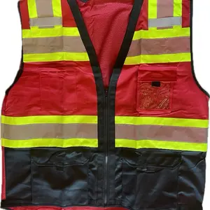 Red Vest with Black Bottom Reflectors for Indoor & Outdoor Use Enhances Safety and Visibility