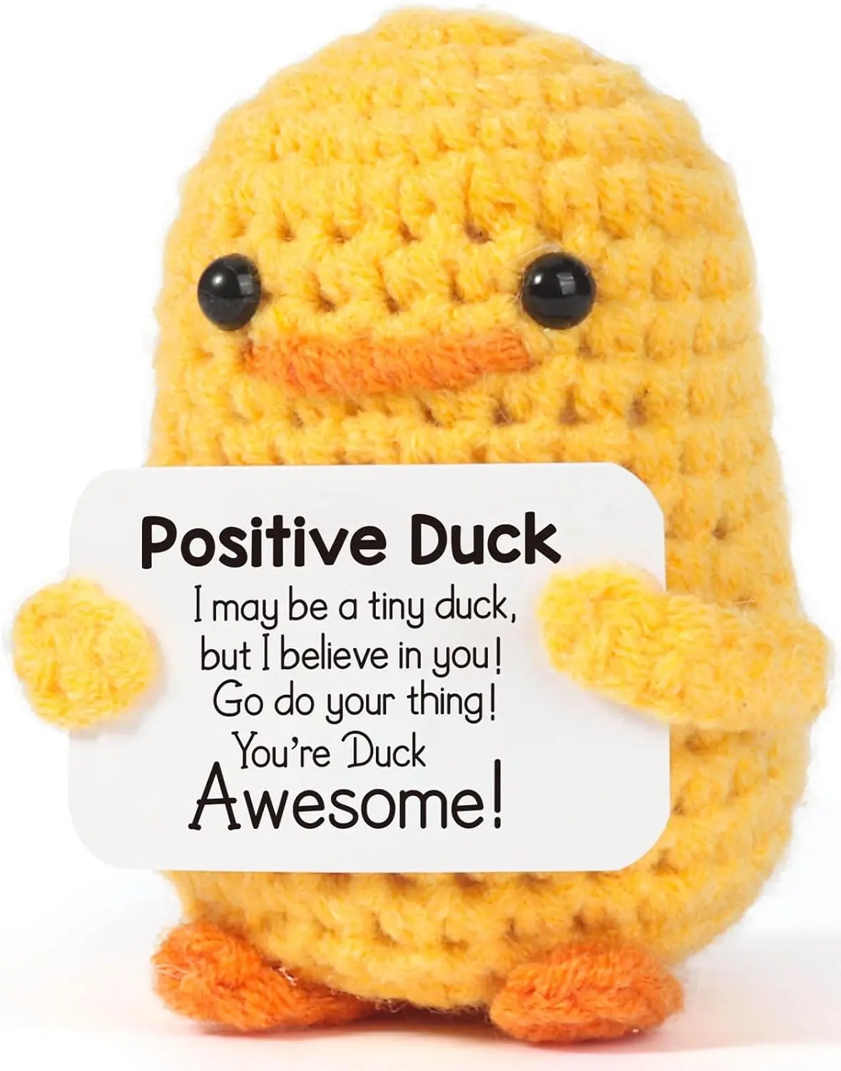 1-Piece Soft Huggable Crochet Fabric Plush Toy - Yellow/Purple Positive Duck Shape with Message Card, Soft Furry Collectibles, Encouragement Desk Decor Gift for Friends (Graduation)