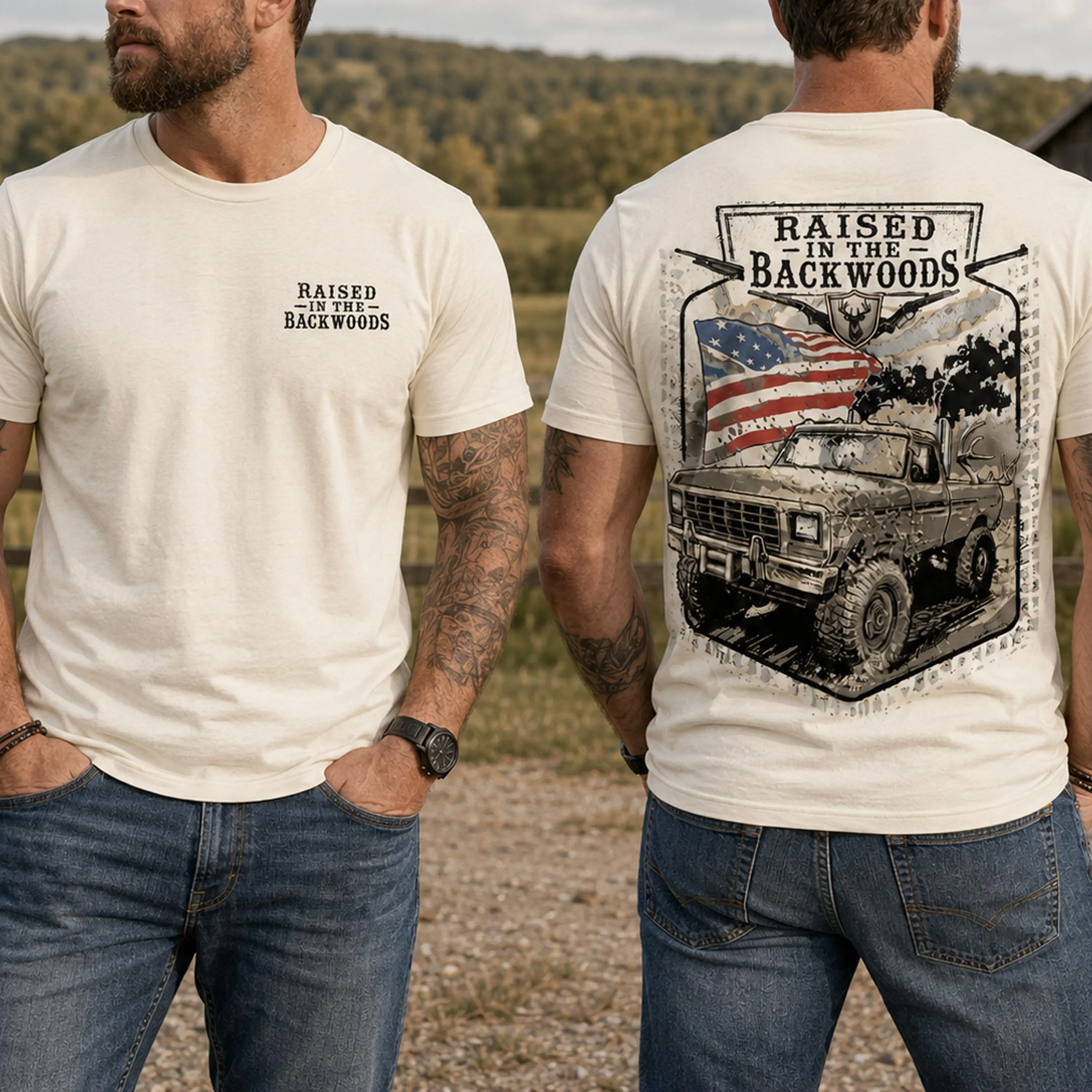 Raised In The Backwoods Two Sided T Shirt, Vintage Off Road Truck Graphic Tee, Country Lifestyle Shirt, Outdoor Adventure Gift