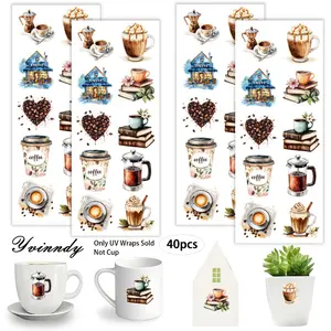 40 Pieces/Set Coffee Lover UV DTF DIY Cups Transfer Stickers, Vinyl Stickers, Crafts Cup Stickers, Suitable For DIY Cups, Computers, Scrapbooks, Etc., Popular Creative Uvdtf Stickers Among DIY Enthusiasts (Transfer Stickers Only, Other Items Not Included)