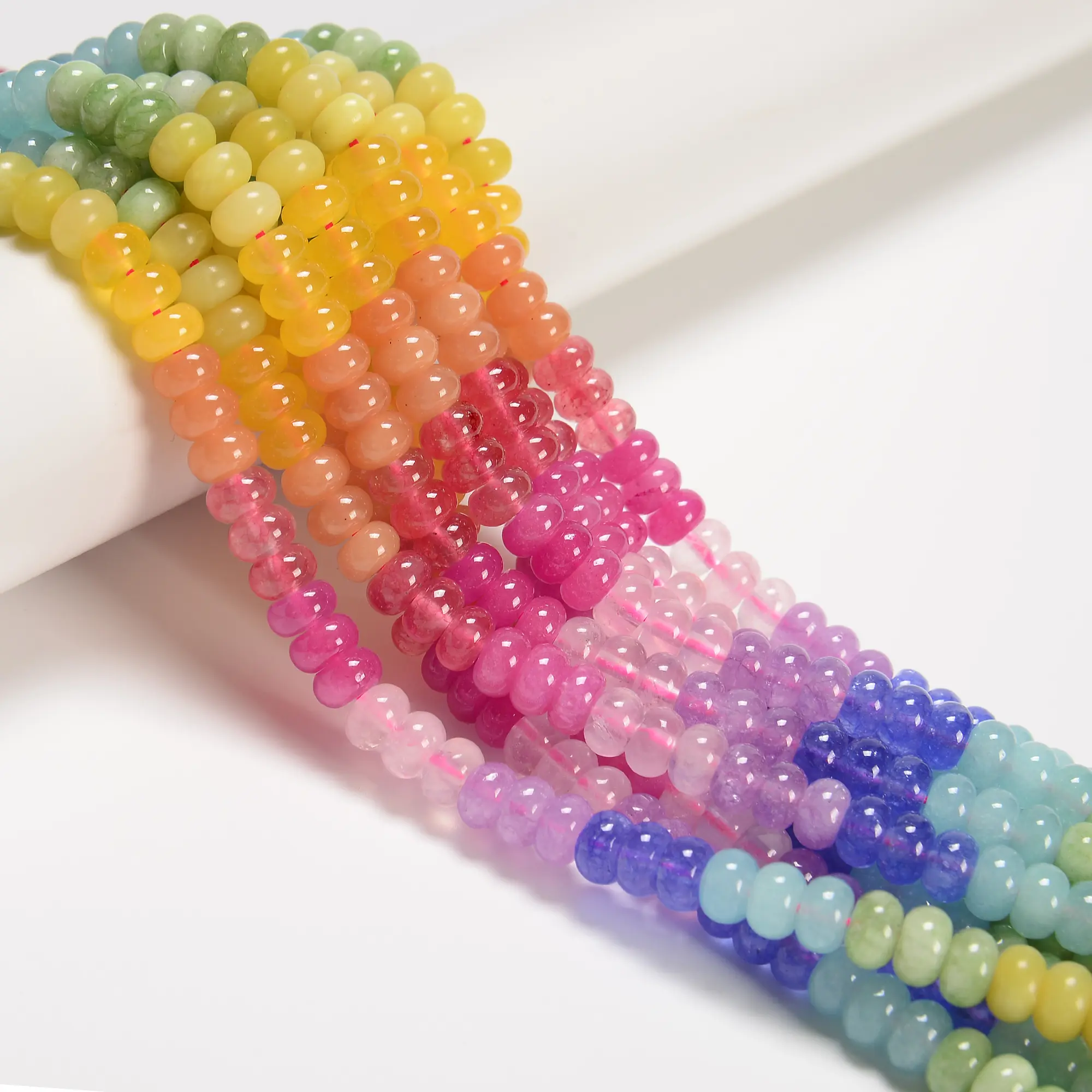 5x8mm 14-Multi-color Dyed Jade Smooth Rondelle Beads for Jewelry Making Craft DIY Bracelet Necklace