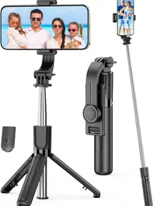 Portable Selfie Stick 4 in 1 Extendable Phone Tripod Stand with Detachable Wireless Remote & Phone Holder 360° Rotating Mini Travel Tripod Compatible with iPhone 16/15/14/13 Pro/Android/Gopro