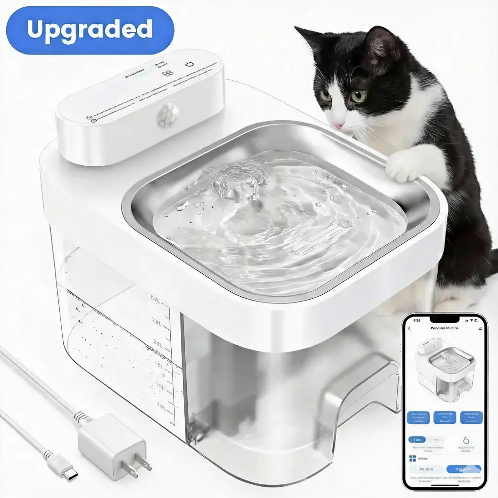 [Pawprint Atelier] 2026 Latest Cat Water Fountain, Animal Water Bowl with 2.4G Wi-Fi APP Control, 5000mAh Battery, 3L Clean & 1.35L Wastewater Separation Tanks, No Filters, Easy Cleaning, Plug-in & Battery Power Supply Automatic Gravity Feeder