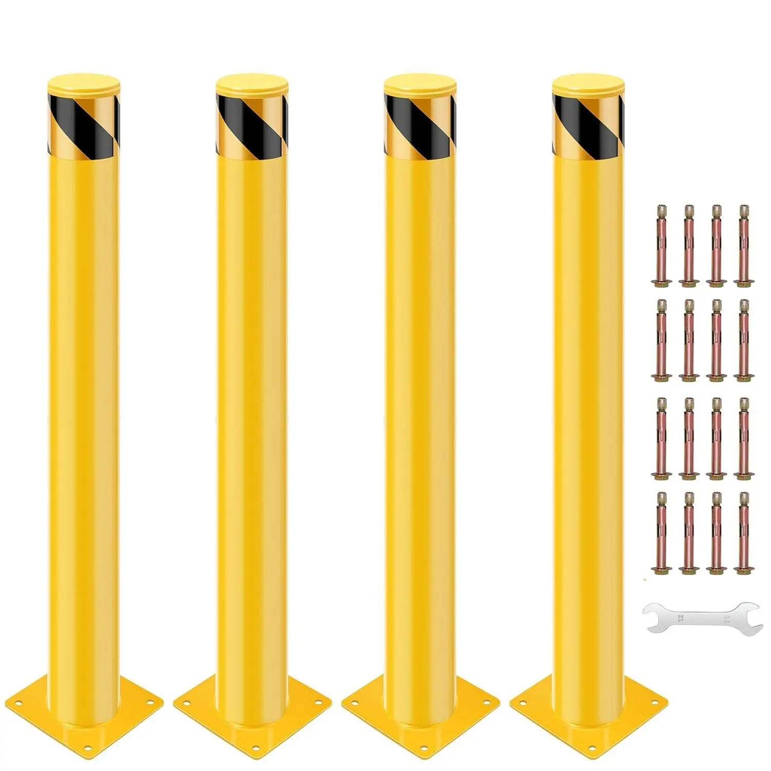 Heavy-duty steel 107cm safety posts, removable parking posts, set of 4, security post for warehouse, garage and parking lot, with reflective tape and anchor bolts