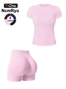 Women's Two-Piece Sportswear Set, Soft and Breathable, Round Neck, Sleeveless Design, High-Waisted Bottoms, Slimming and Shaping, Workout Set, Gymwear