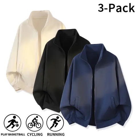 Fall Winter Men‘s Solid Color Stand Collar Zip Sweatshirt For Trendy Young Males, Oversized Loose Zip Up Jacket Ideal For Basketball Games, Cycling Trips & Morning Running, Durable Ribbed Edge Lightweight Warm Outerwear