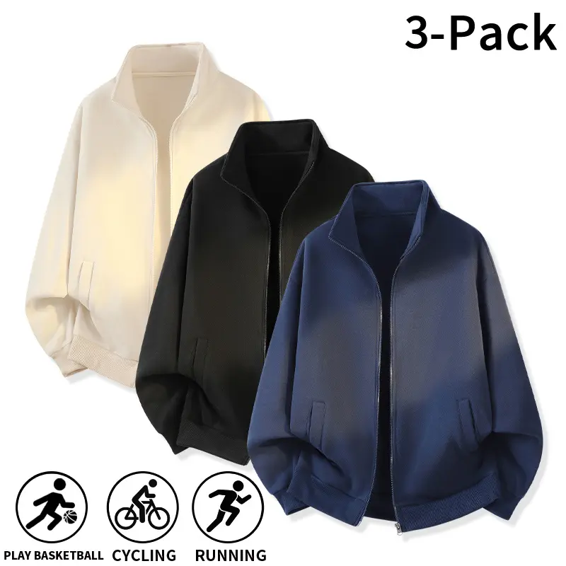 Fall Winter Men‘s Solid Color Stand Collar Zip Sweatshirt For Trendy Young Males, Oversized Loose Zip Up Jacket Ideal For Basketball Games, Cycling Trips & Morning Running, Durable Ribbed Edge Lightweight Warm Outerwear