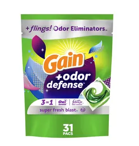 Gain Flings Laundry Detergent Pacs with Odor Defense, Super Fresh Blast Scent, 31 Count