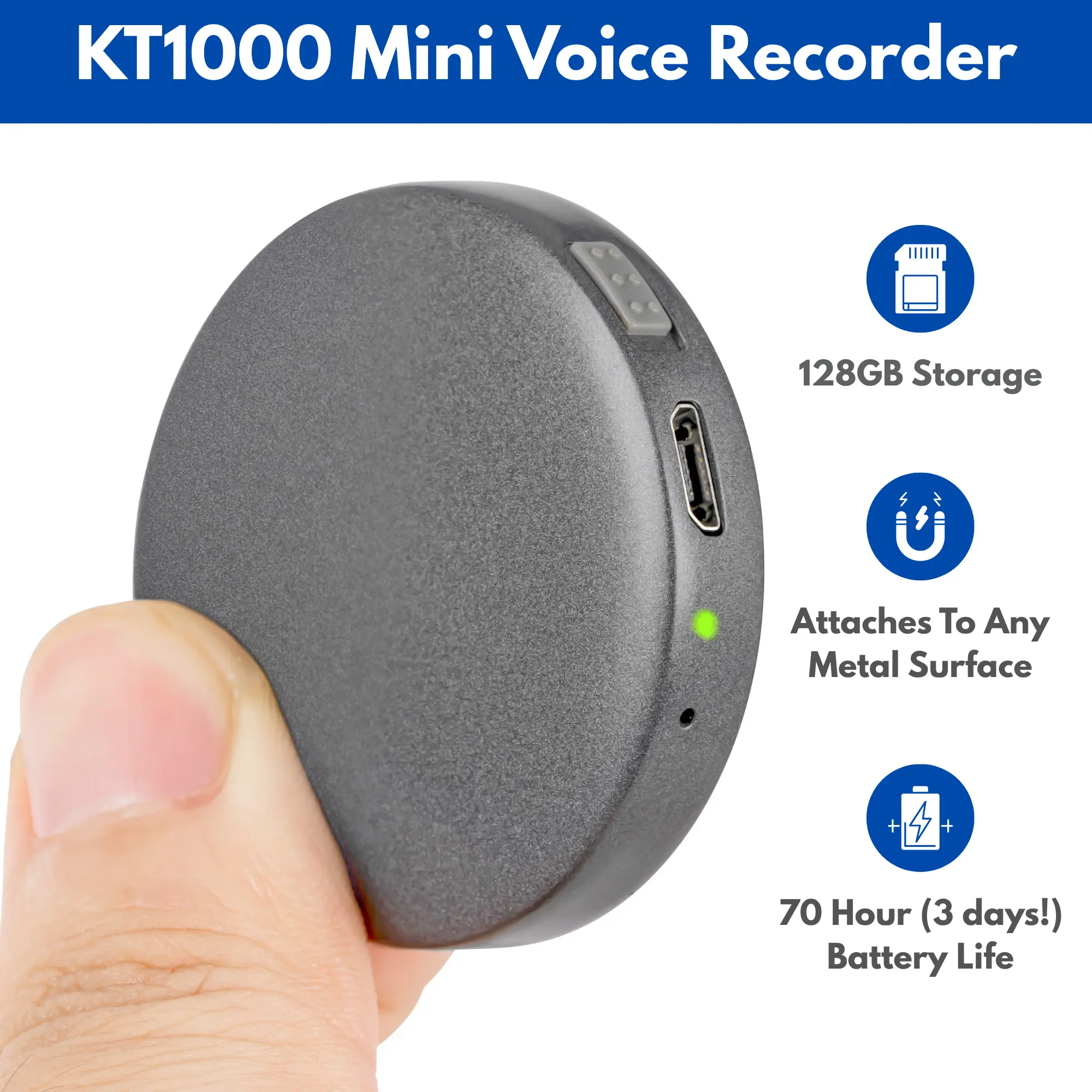 Knight 128GB Voice Activated Recorder + Digital Voice Recorder, Compact Audio Recorder, Audio Recording Device, Grabadora de Audio Digital, Gray