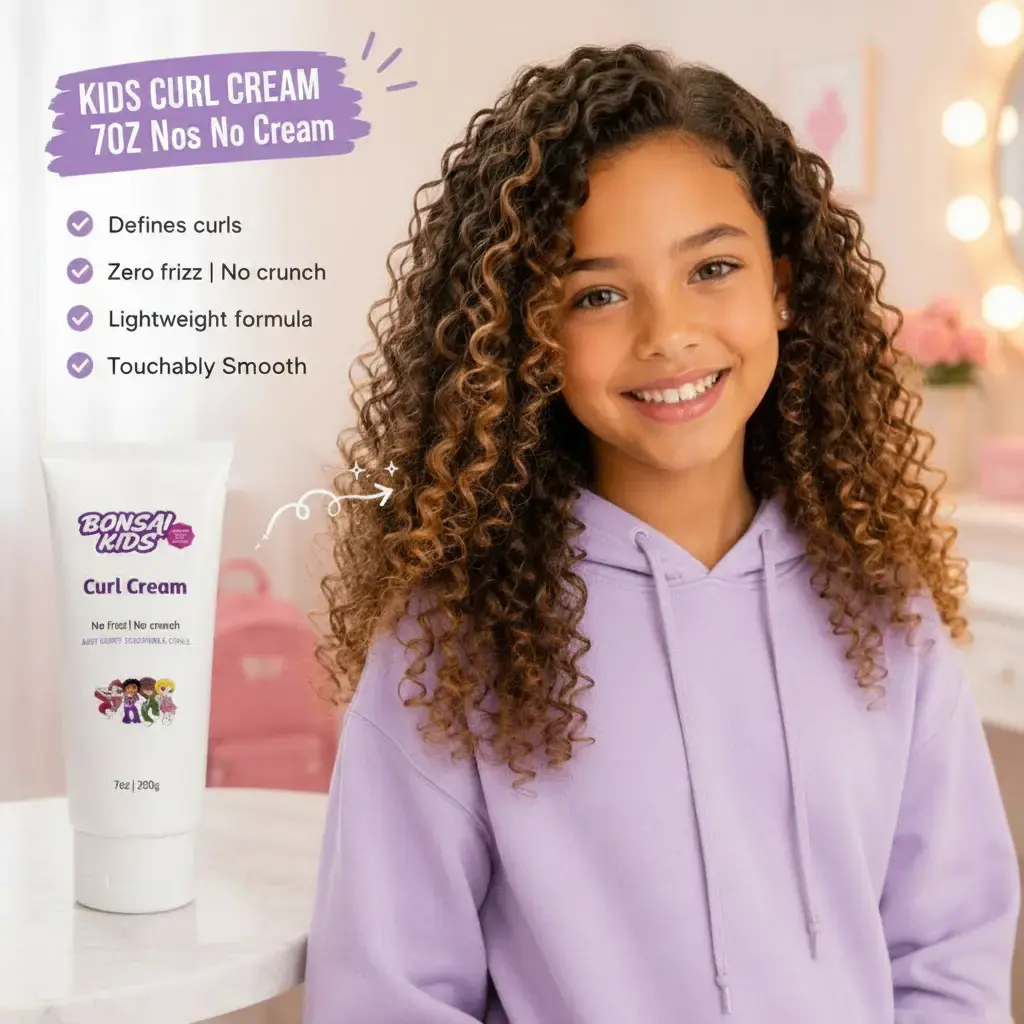 BONSAI KIDS Curly Hair Care Curl Cream - Lightweight, Gentle, 7oz, Defines Perfect Curls, Eliminates Frizz, Kids' Haircare Styling Product