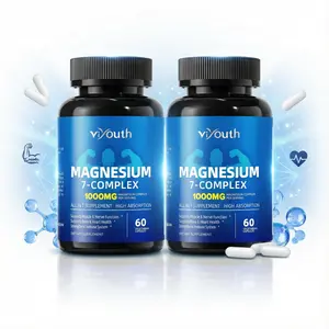 Viyouth 2-Bottle Pack: 1000mg 7-Form Magnesium Complex with Zinc – Supports Deep Sleep, Muscle Relaxation, Stress Relief, Energy, Heart & Bone Health – 3rd Party Tested.