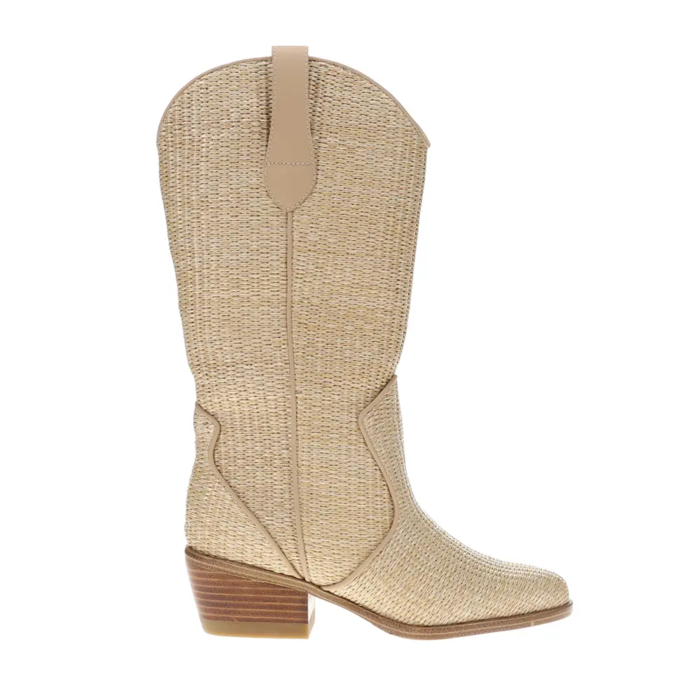 MIA Womens Jenah Round Toe Pull On Casual Boots Mid Calf Mid Heel 2-3" - Beige