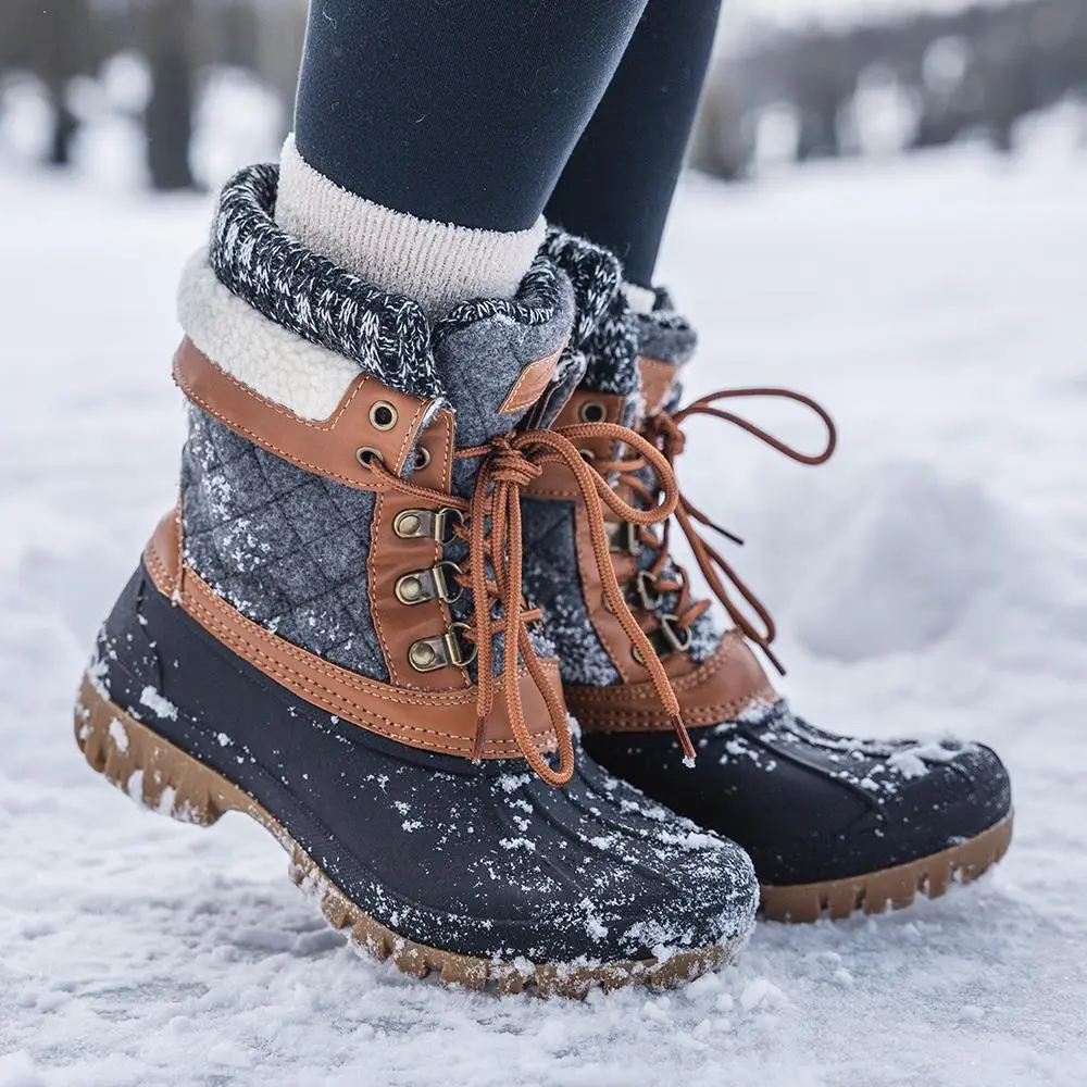 ALEADER Women's Winter Anti-Slip Fashion Warm Snow Boots | Waterproof Shell Hiking Boots | Classic Versatile Duck Boots | Brown Grey Walking Shoes Footwear summerwins