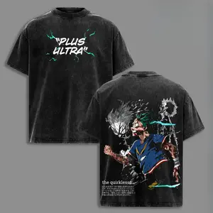 Vintage Washed Izuku Midoriya My Hero Academia Anime Graphic T Shirt Oversized Heavyweight Cotton Double Sided Print Tee for Men Women Harajuku Streetwear Y2K Casual Summer Short Sleeve Tops Daily Street Fashion Gift for Anime Enthusiasts