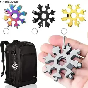 18-in-1 Snowflake Multi Tool, EDC Pocket Survival Tool with Wrench Screwdriver Bottle Opener, Stainless Steel Compact Keychain Tool, Durable Lightweight for Camping, Bike Repair & Outdoor Travel
